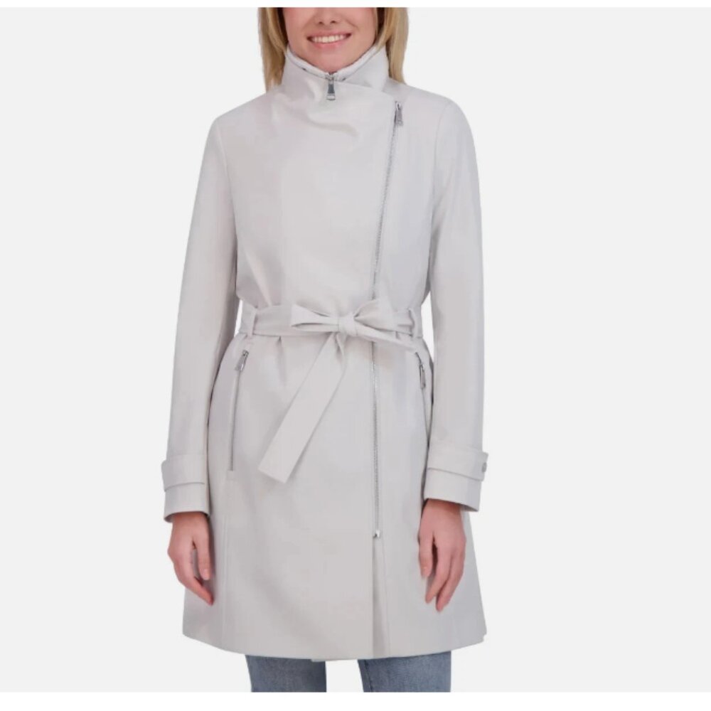 Halston Womens Trench Coat, Removable Belt Water-Resistant - Gray - Picture 6 of 6
